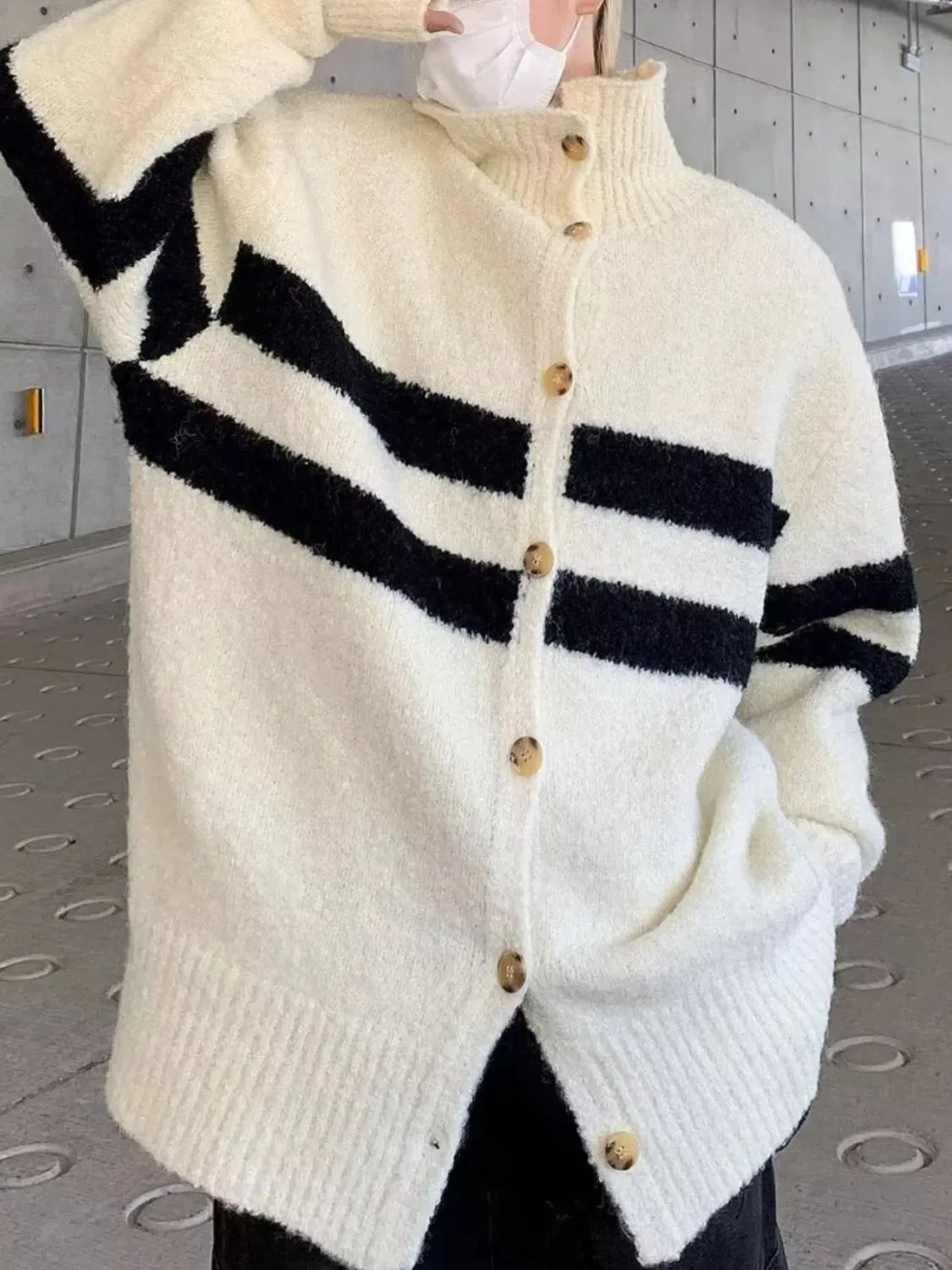 Men's Striped Knit Button-Down Cardigan sold by Unique Kulture product image thumbnail 4