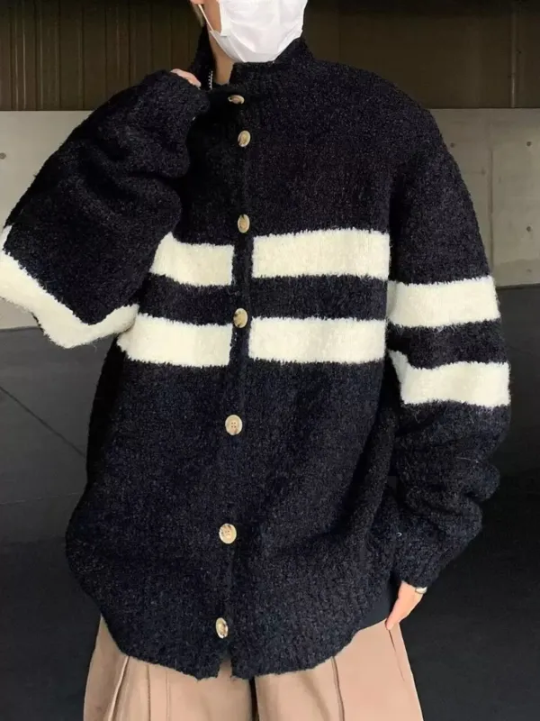 Men's Striped Knit Button-Down Cardigan sold by Unique Kulture