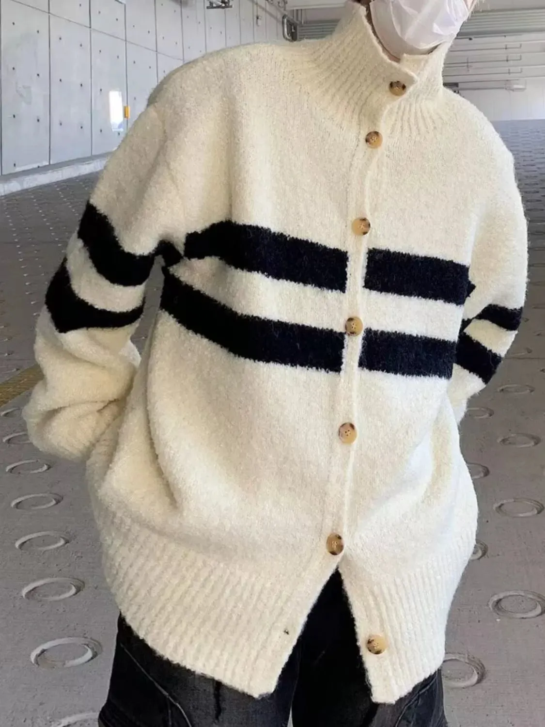 Men's Striped Knit Button-Down Cardigan sold by Unique Kulture product image thumbnail 5