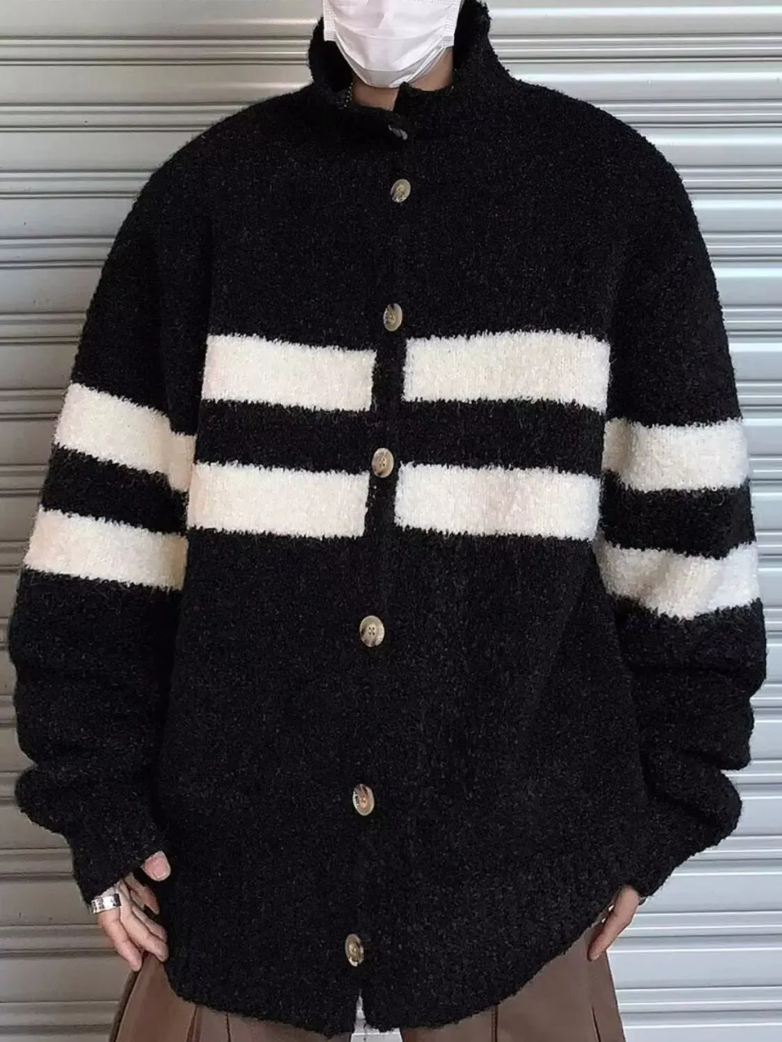 Men's Striped Knit Button-Down Cardigan sold by Unique Kulture product image thumbnail 2