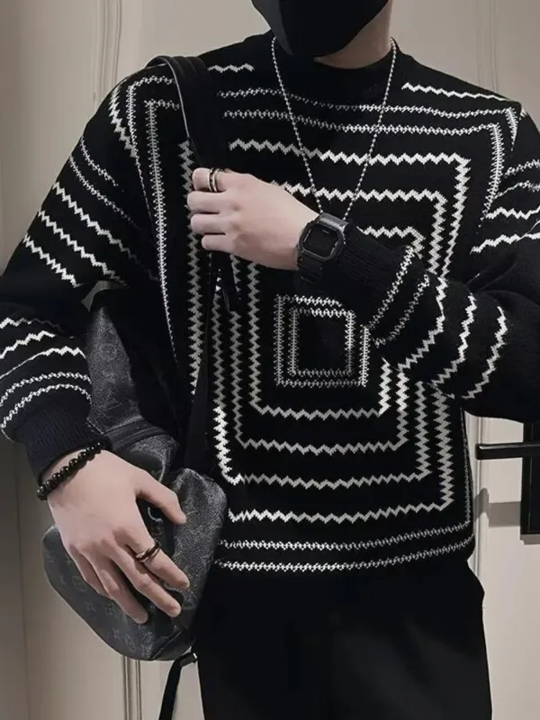 Men's Plus Size Geometric Pattern Knitted Pullover sold by Unique Kulture