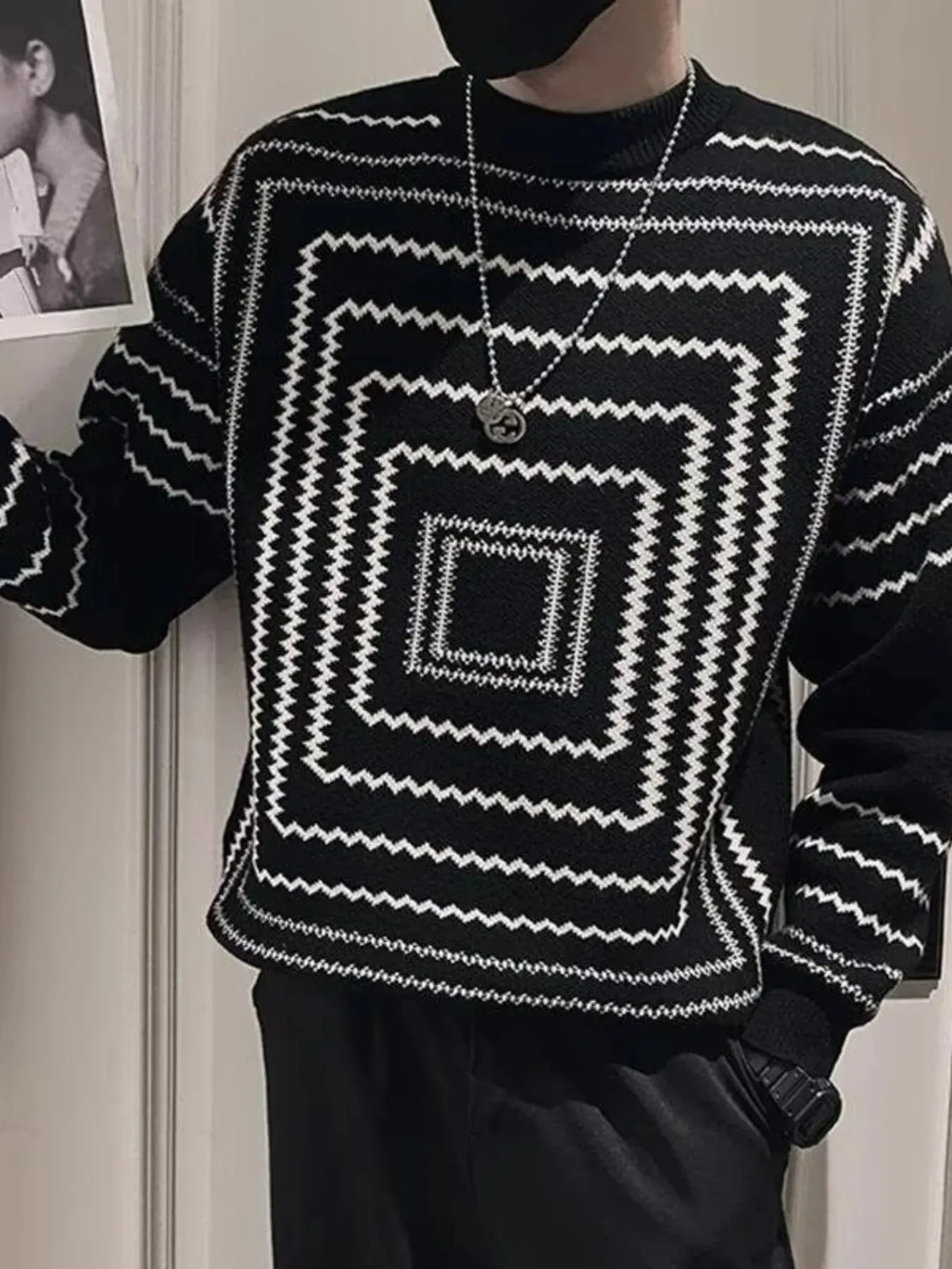 Men's Plus Size Geometric Pattern Knitted Pullover sold by Unique Kulture product image thumbnail 2