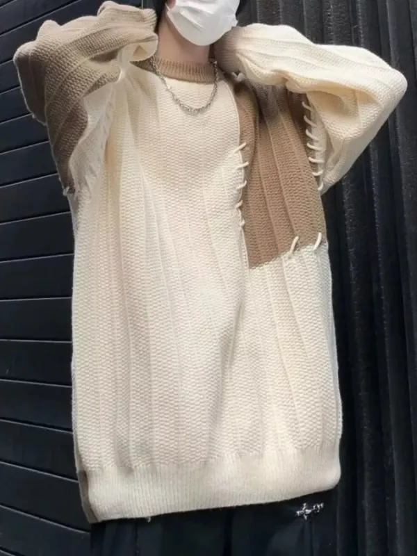 Men's Color Block Round Neck Sweater sold by Unique Kulture