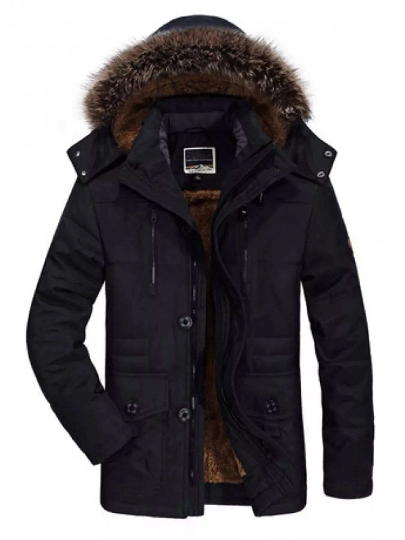 Men's Plus Size Fuzzy Hooded Zip Up Parka Coat sold by Unique Kulture product image thumbnail 5