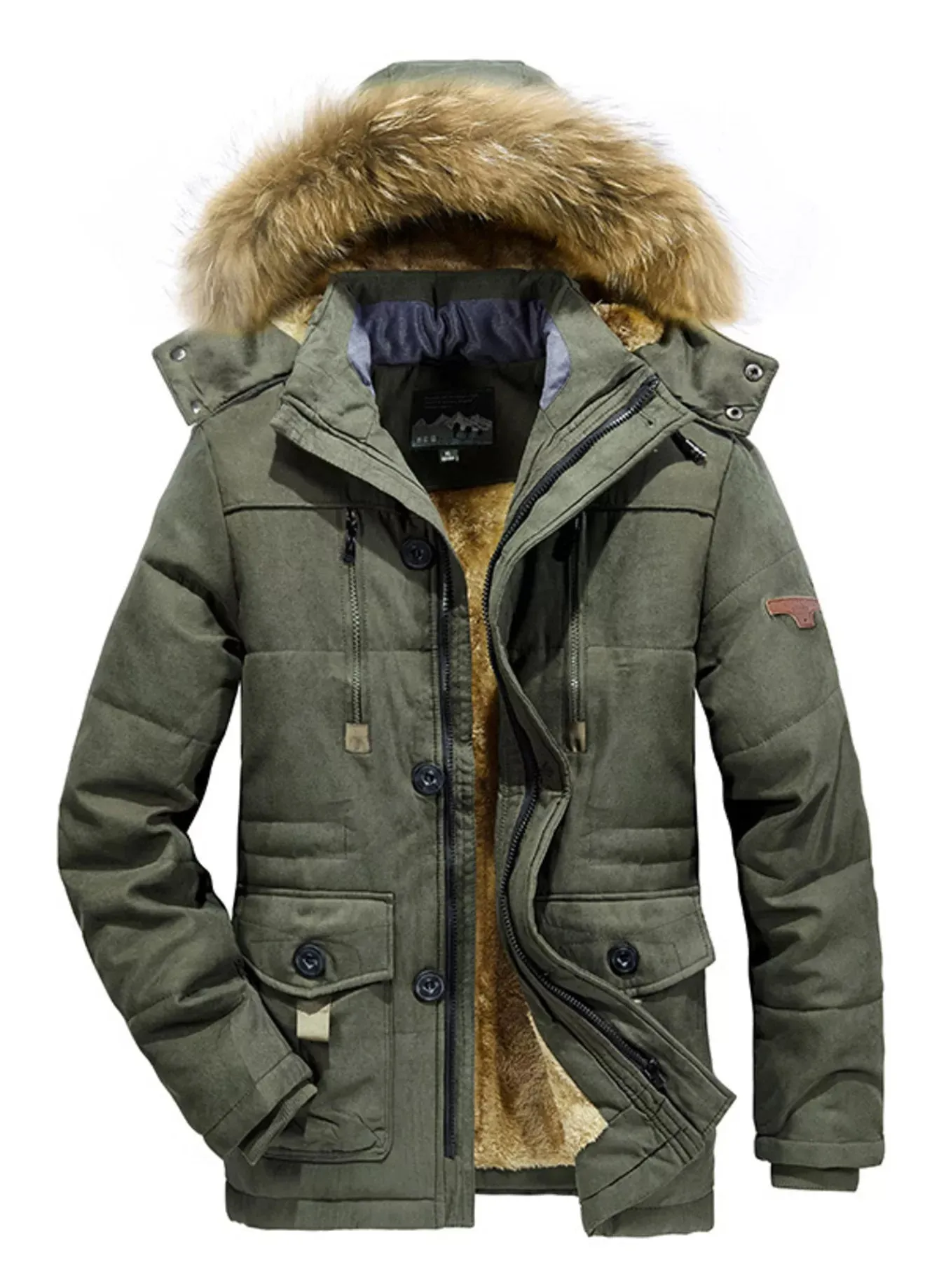 Men's Plus Size Fuzzy Hooded Zip Up Parka Coat sold by Unique Kulture product image thumbnail 2