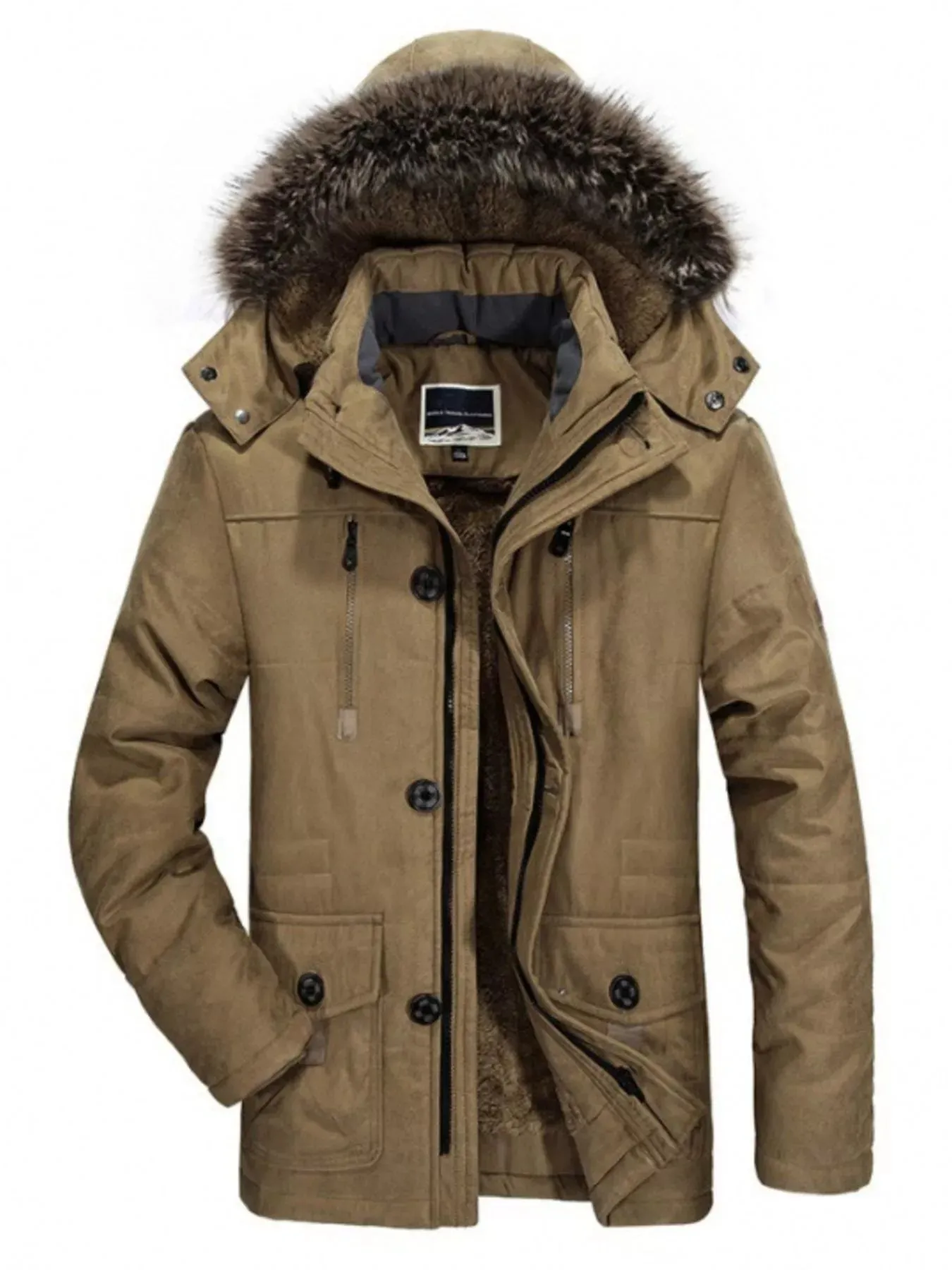 Men's Plus Size Fuzzy Hooded Zip Up Parka Coat sold by Unique Kulture product image thumbnail 4