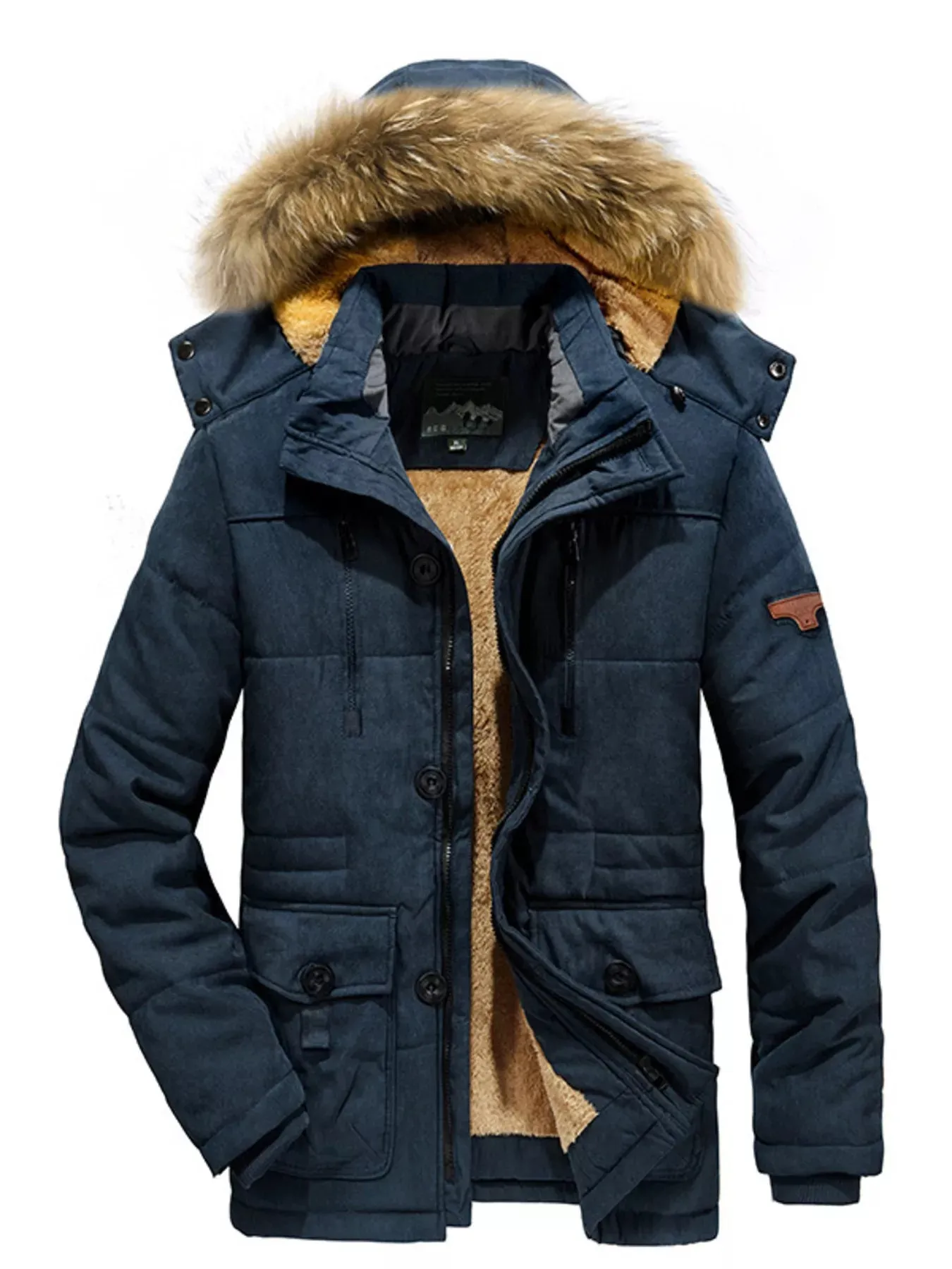Men's Plus Size Fuzzy Hooded Zip Up Parka Coat sold by Unique Kulture