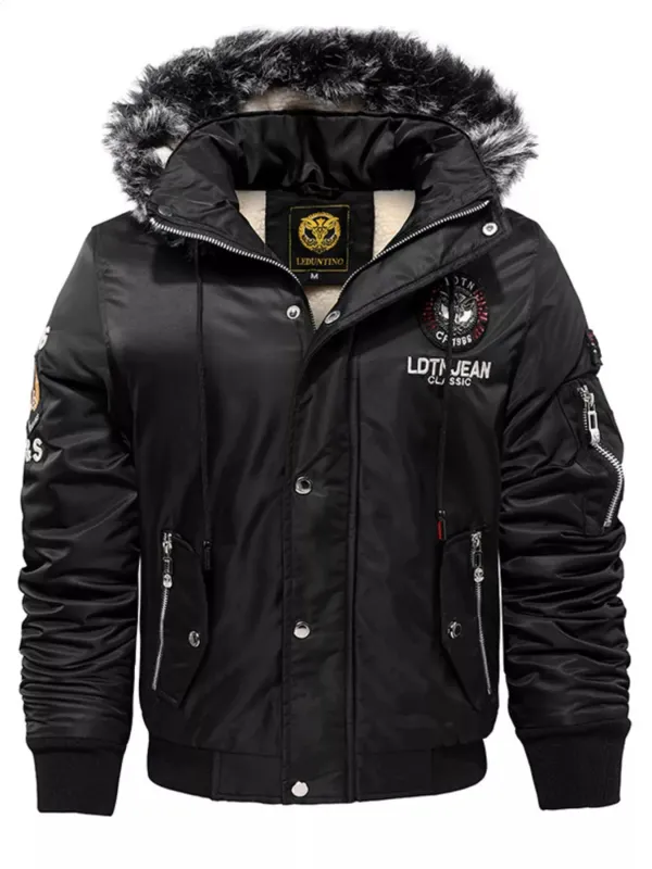 Men's Plus Size Winter Warm Fur Hooded Bomber Jacket sold by Unique Kulture