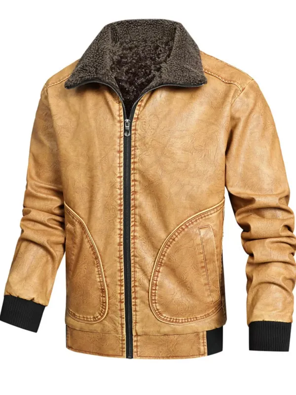 Men's Full Size Faux Leather Sherpa Collar Jacket Plus Size sold by Unique Kulture