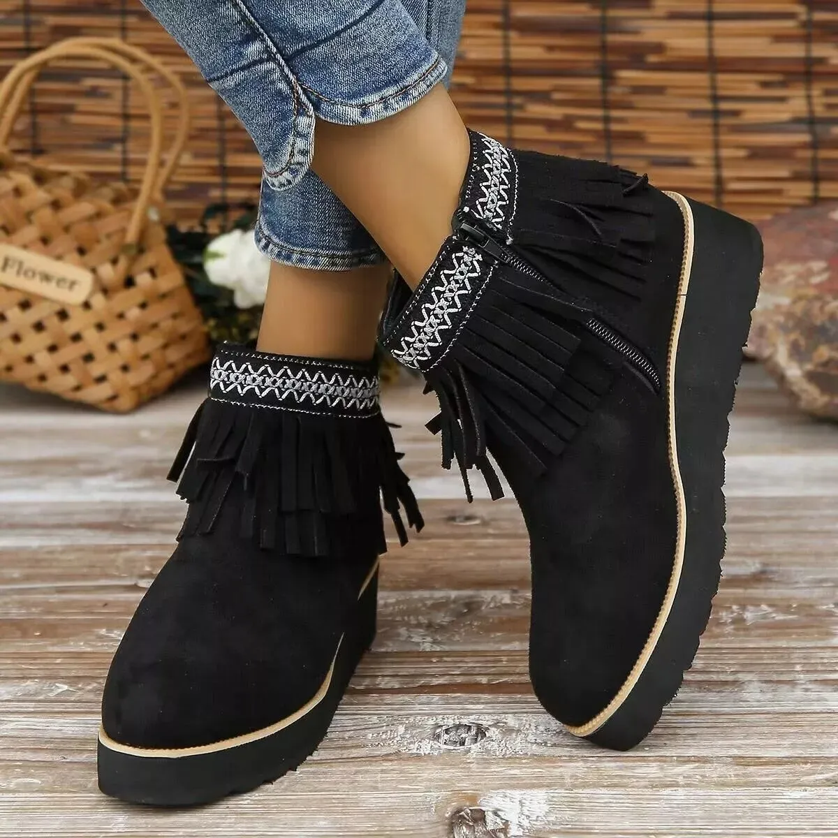 Fringe Round Toe Ankle Boots sold by Unique Kulture product image thumbnail 2