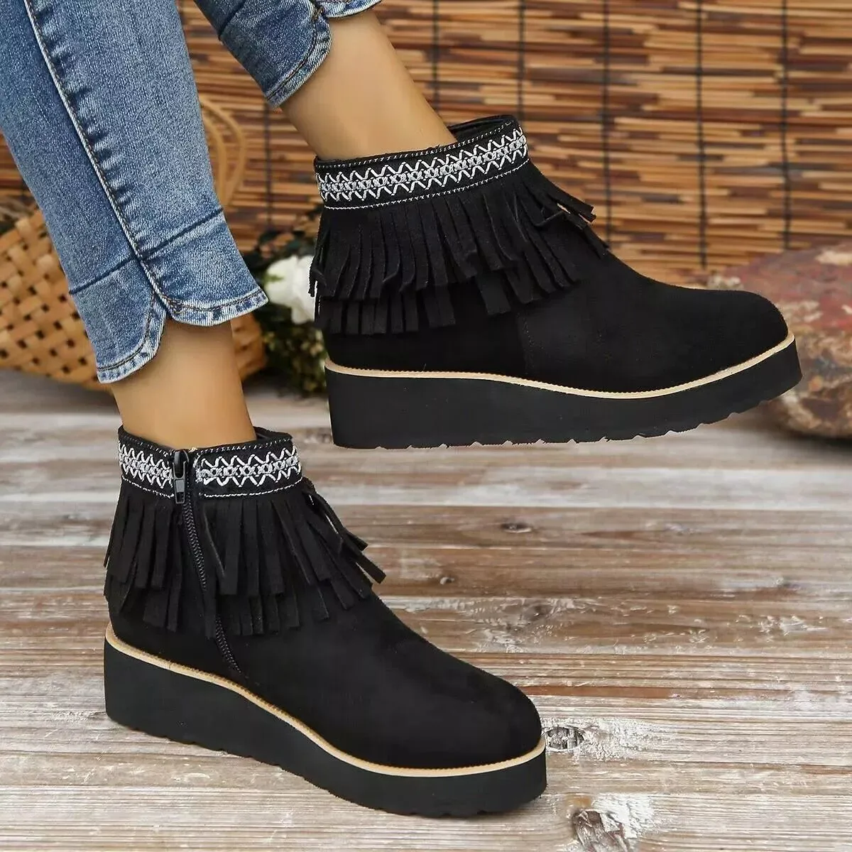 Fringe Round Toe Ankle Boots sold by Unique Kulture product image thumbnail 3
