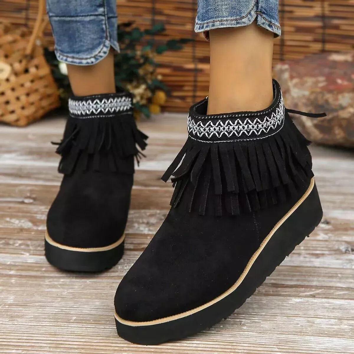 Fringe Round Toe Ankle Boots sold by Unique Kulture