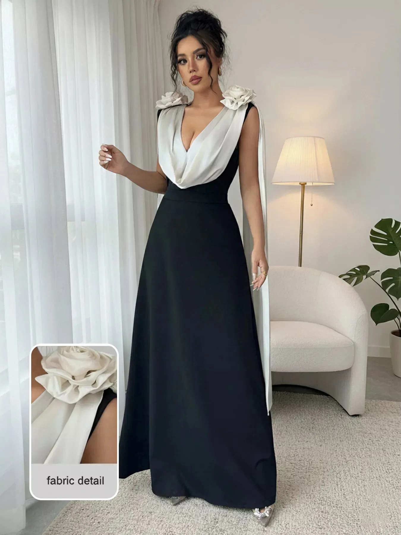 Floral Applique Two Tone Maxi Dress sold by Unique Kulture product image thumbnail 3