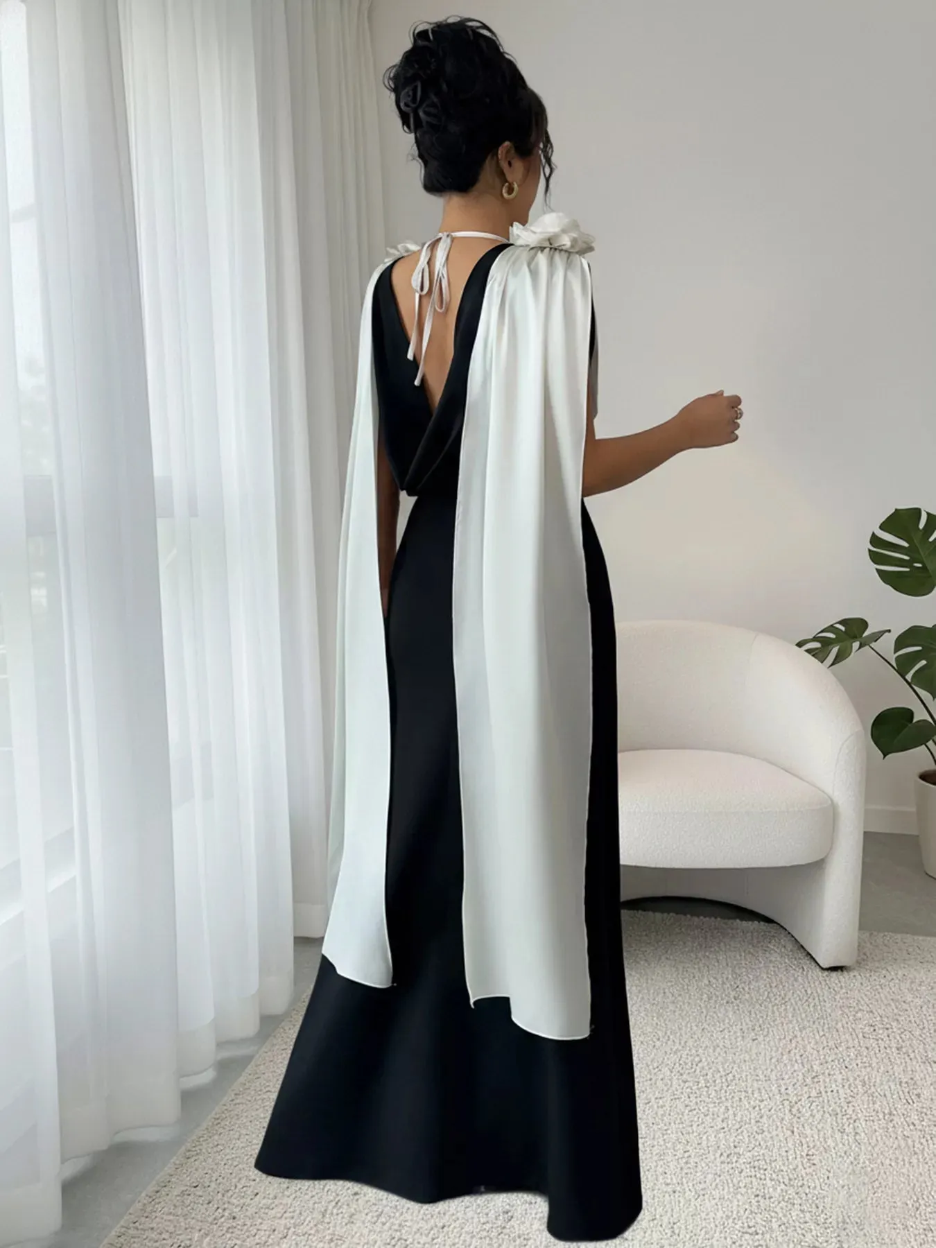 Floral Applique Two Tone Maxi Dress sold by Unique Kulture product image thumbnail 4