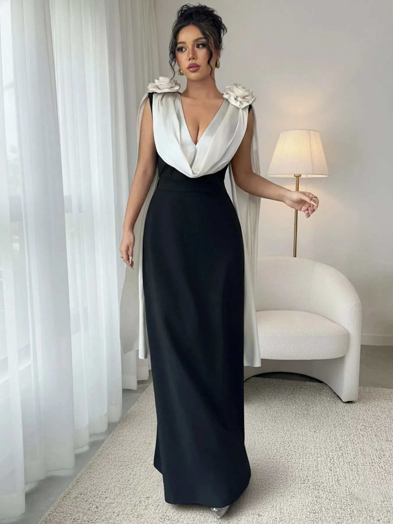 Floral Applique Two Tone Maxi Dress sold by Unique Kulture product image thumbnail 2