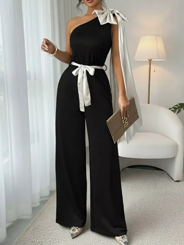 One-Shoulder Bowknot Wide Leg Jumpsuit sold by Unique Kulture