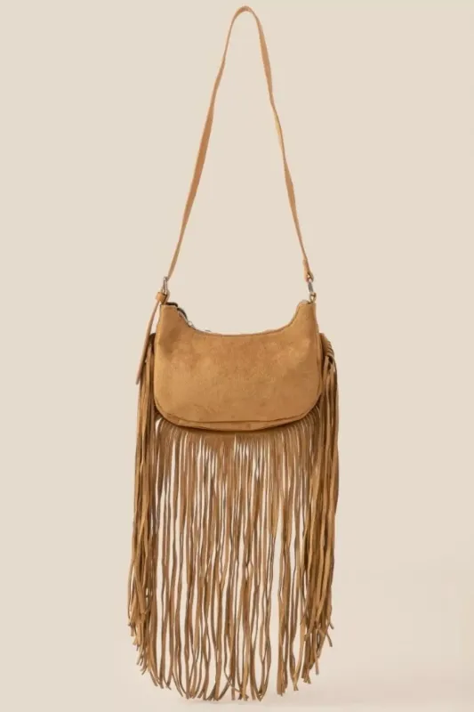 Fame Suede Fringe Crossbody Bag sold by Unique Kulture
