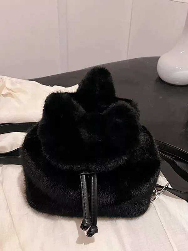 Fuzzy Plush Drawstring Backpack Bag sold by Unique Kulture