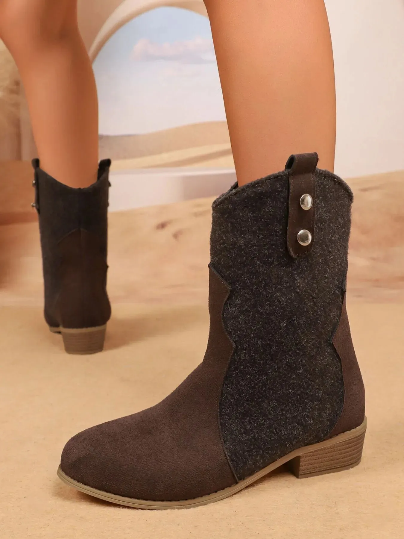 Mid-Calf Western Boots with Block Heels sold by Unique Kulture