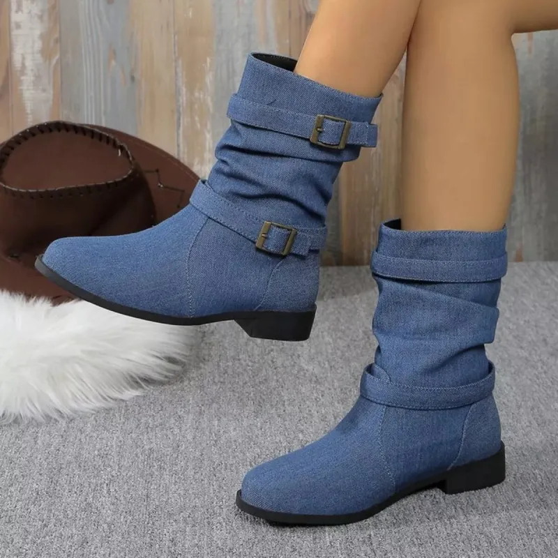 Buckle Accent Block Heel Boots made by Trendsi