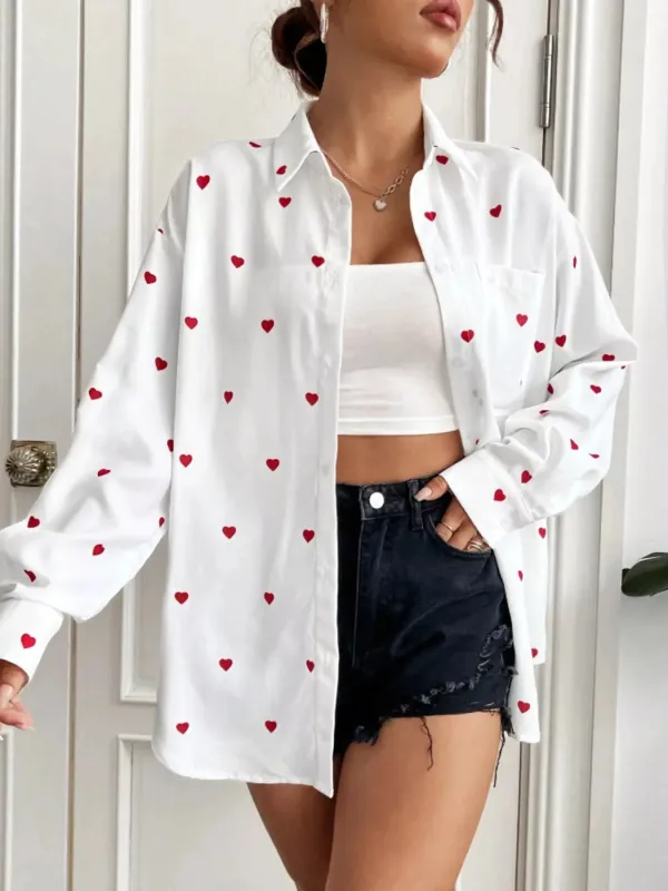 Heart Button Up Oversized Shirt sold by Unique Kulture