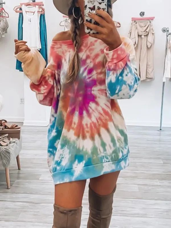 Full Size Tie-Dye Round Neck Long Sleeve Dress sold by Unique Kulture