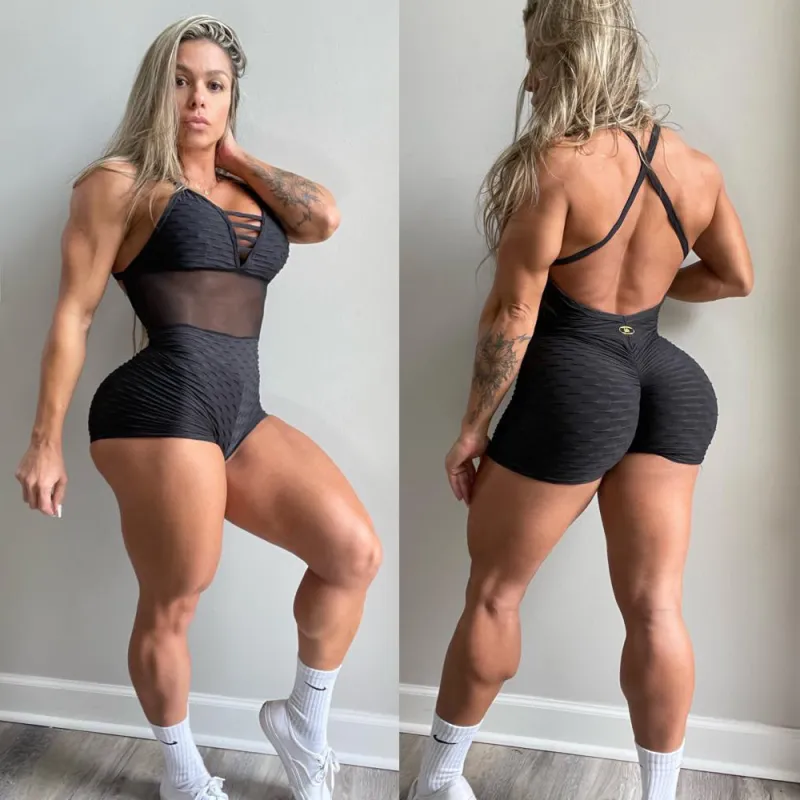 BUTT SCRUNCH TEXTURE WAVE BLACK DETAIL MASH SHORTS JUMPSUIT sold by Unique Kulture