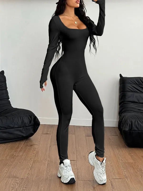Square Neck Long Sleeve Active Jumpsuit sold by Unique Kulture