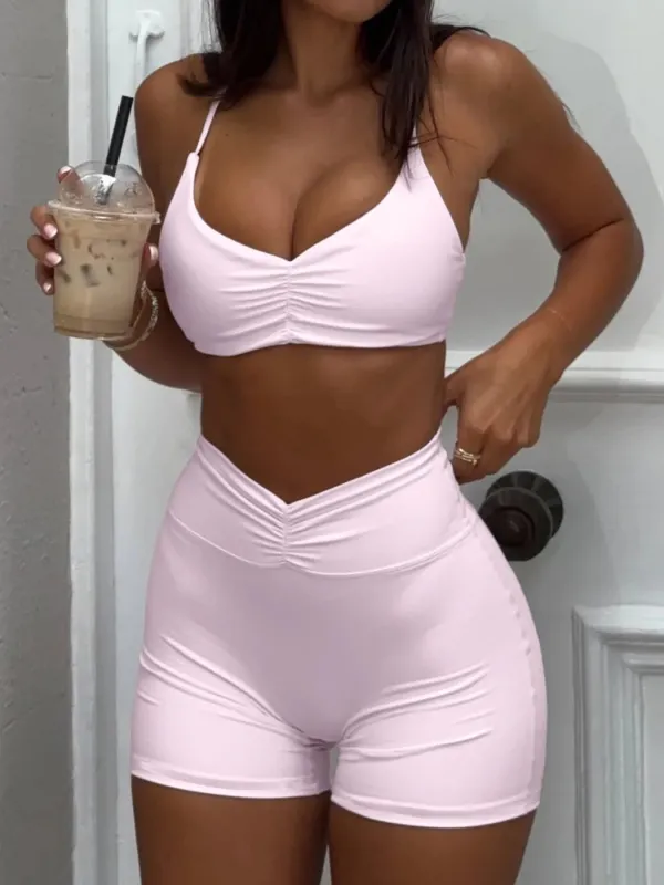 Ruched Sports Bra and High-Waisted Shorts Active Set sold by Unique Kulture