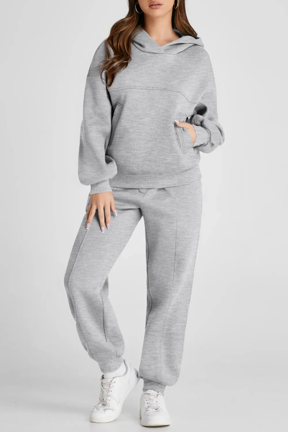 Dropped Shoulder Long Sleeve Hoodie and Pants Active Set sold by Unique Kulture