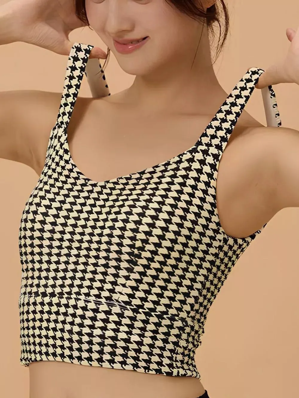 Crisscross Back Houndstooth Active Bra sold by Unique Kulture