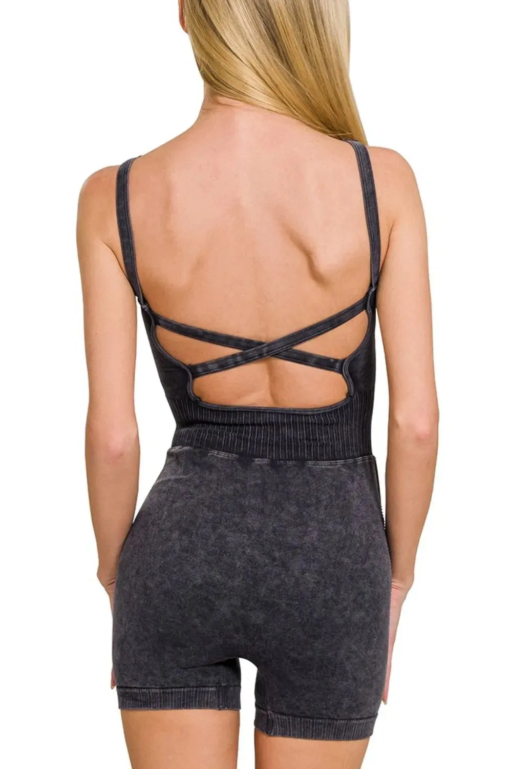 Zenana Washed Sports Romper With Removable Bra Pad sold by Unique Kulture product image thumbnail 3