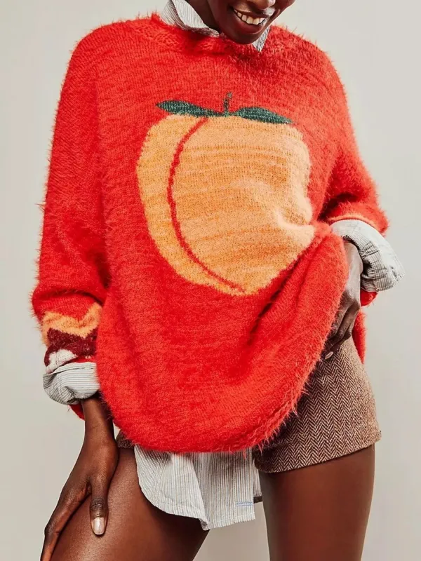 Fruit Round Neck Long Sleeve Sweater made by Trendsi
