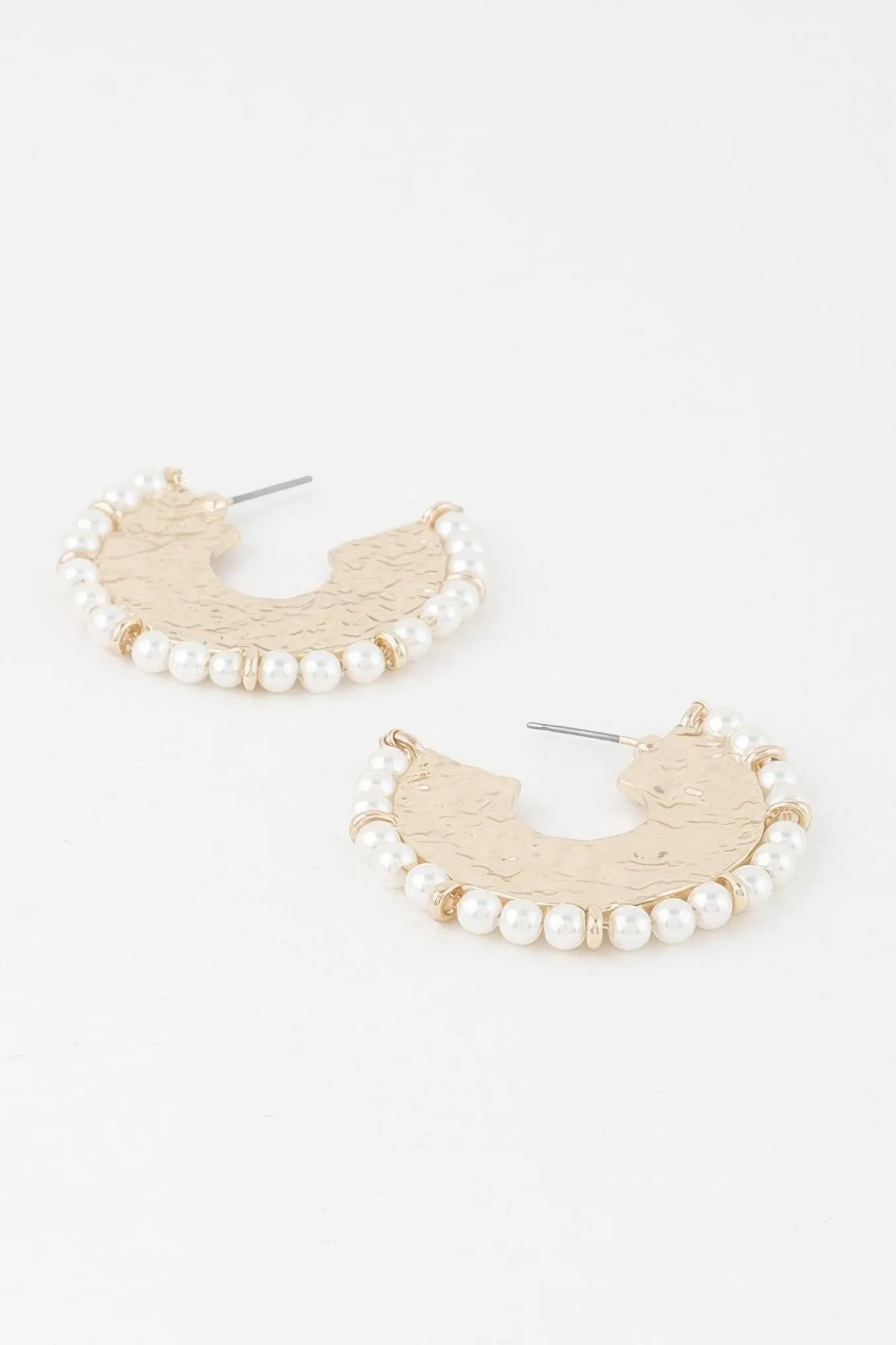 Pearl Hammered Hoop Earrings sold by Unique Kulture product image thumbnail 2
