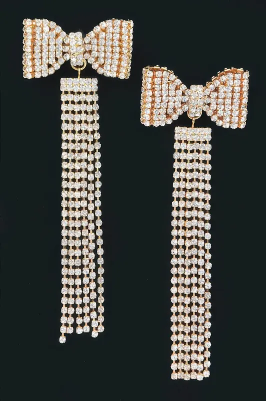 Rhinestone Bow Fringe Earring sold by Unique Kulture
