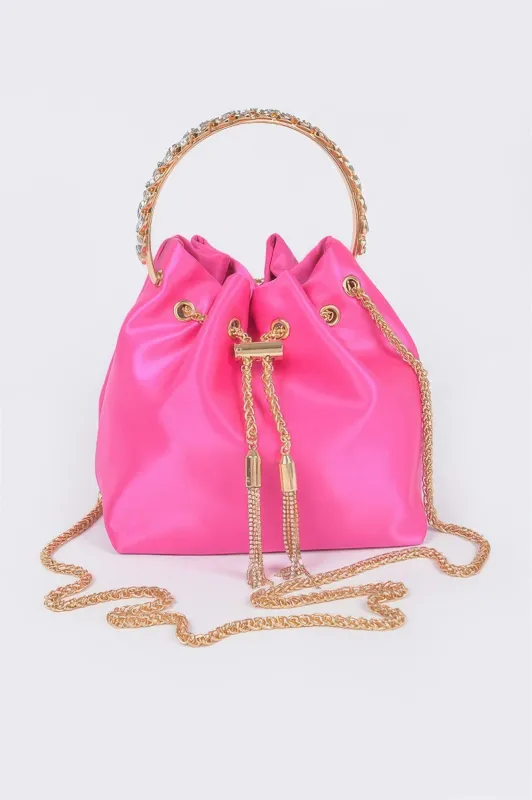 Rhinestone Top Handle Satin Bucket Bag sold by Unique Kulture