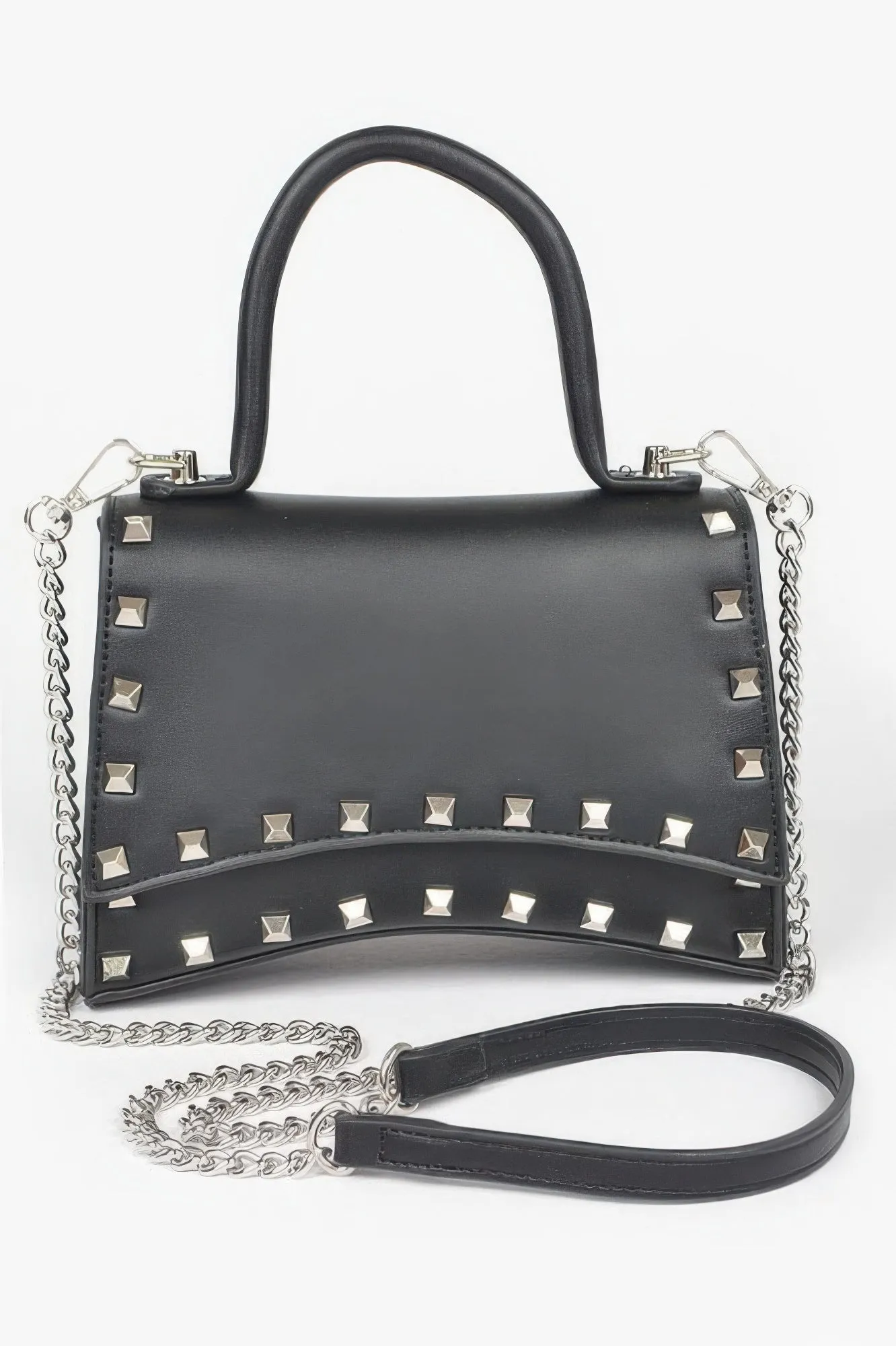 Metallic Faux Leather Studded Top Handle Clutch sold by Unique Kulture