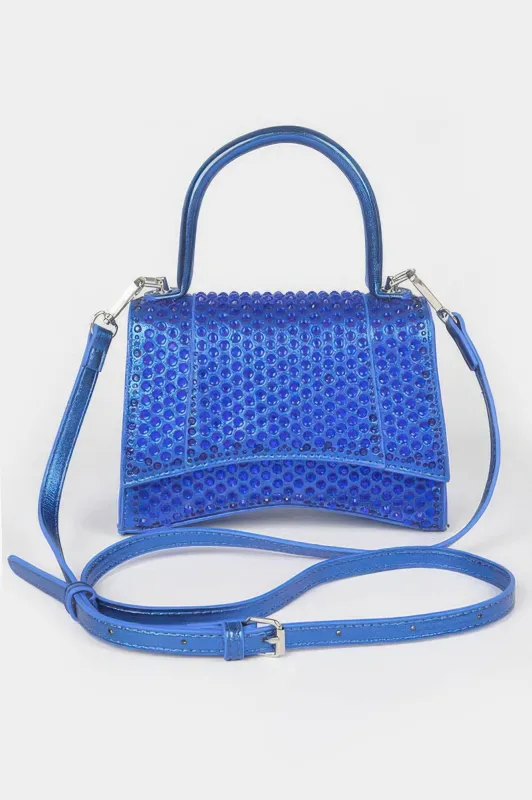 Metallic Rhinestone Hotfix Top Handle Flap Bag made by Unique Kulture