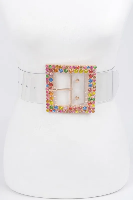 Multi Rhinestone Buckle Clear Belt sold by Unique Kulture