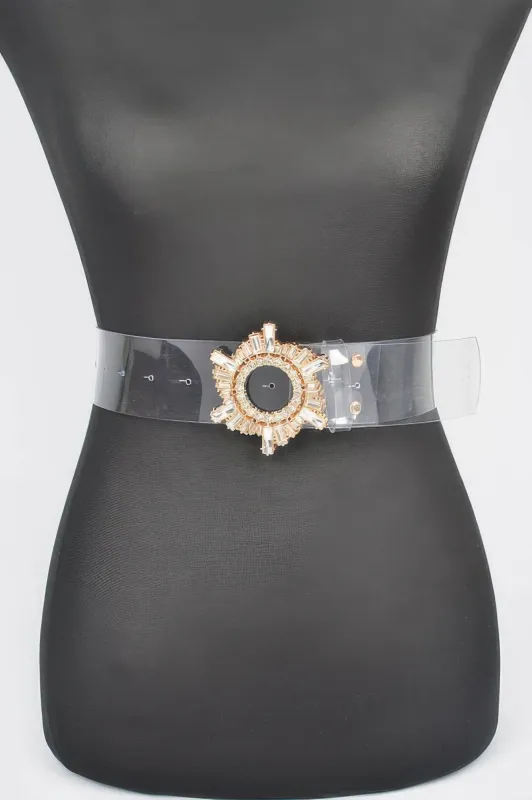 Multi Stone Buckle Clear Belt sold by Unique Kulture