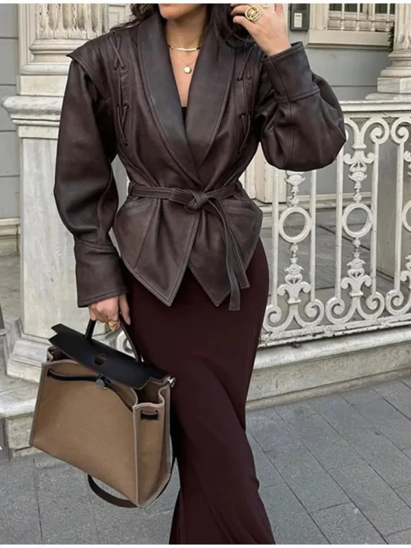 Vintage Style Tie Waist Leather Jacket sold by Unique Kulture