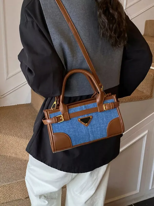 Denim Patchwork Buckle Decor Crossbody Bag sold by Unique Kulture