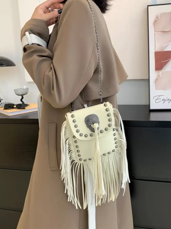 Fringe Rivet Decor Crossbody Bag sold by Unique Kulture