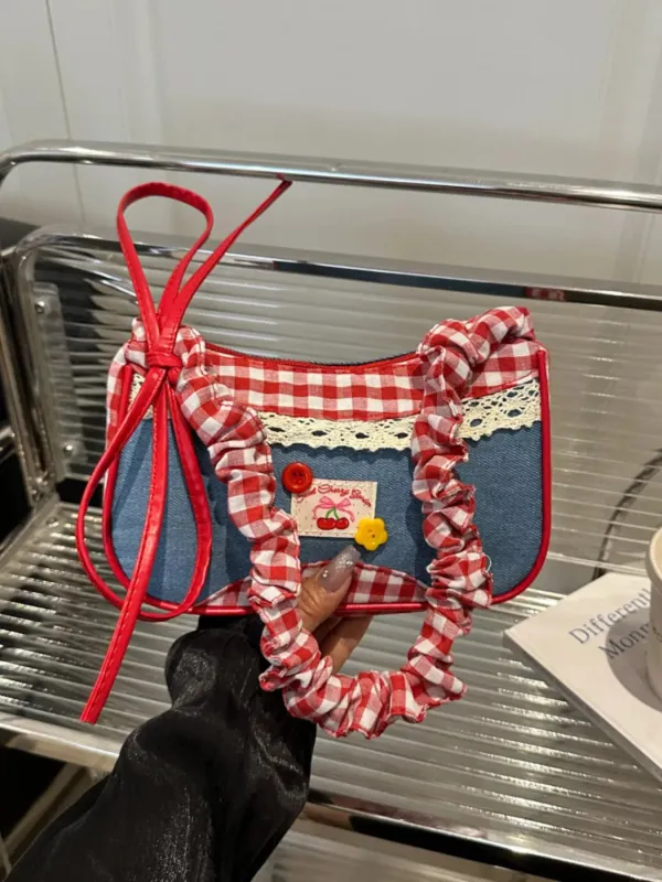 Cherry Plaid Strap Crossbody Bag made by Trendsi