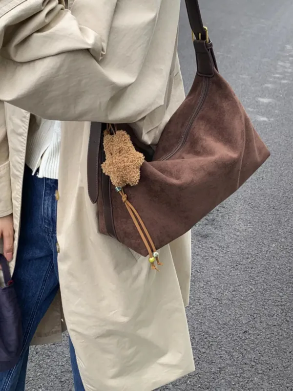 Solid Color Suede Hobo Crossbody Bag made by Trendsi