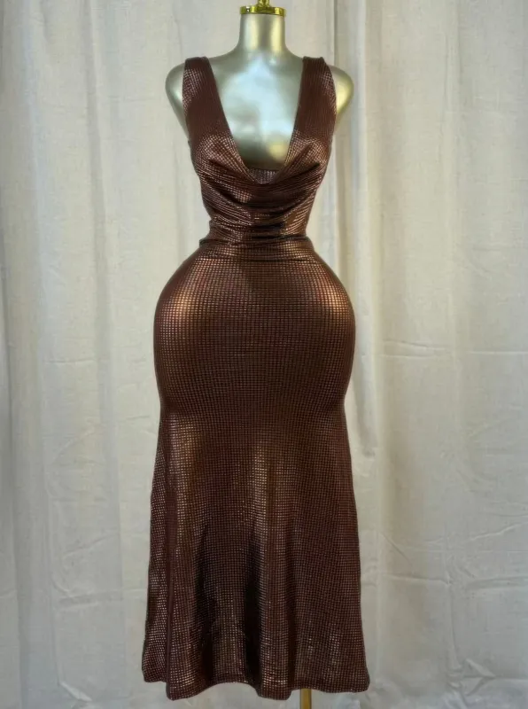 Cocoa Moonlight Shimmer Midi Dress made by Unique Kulture