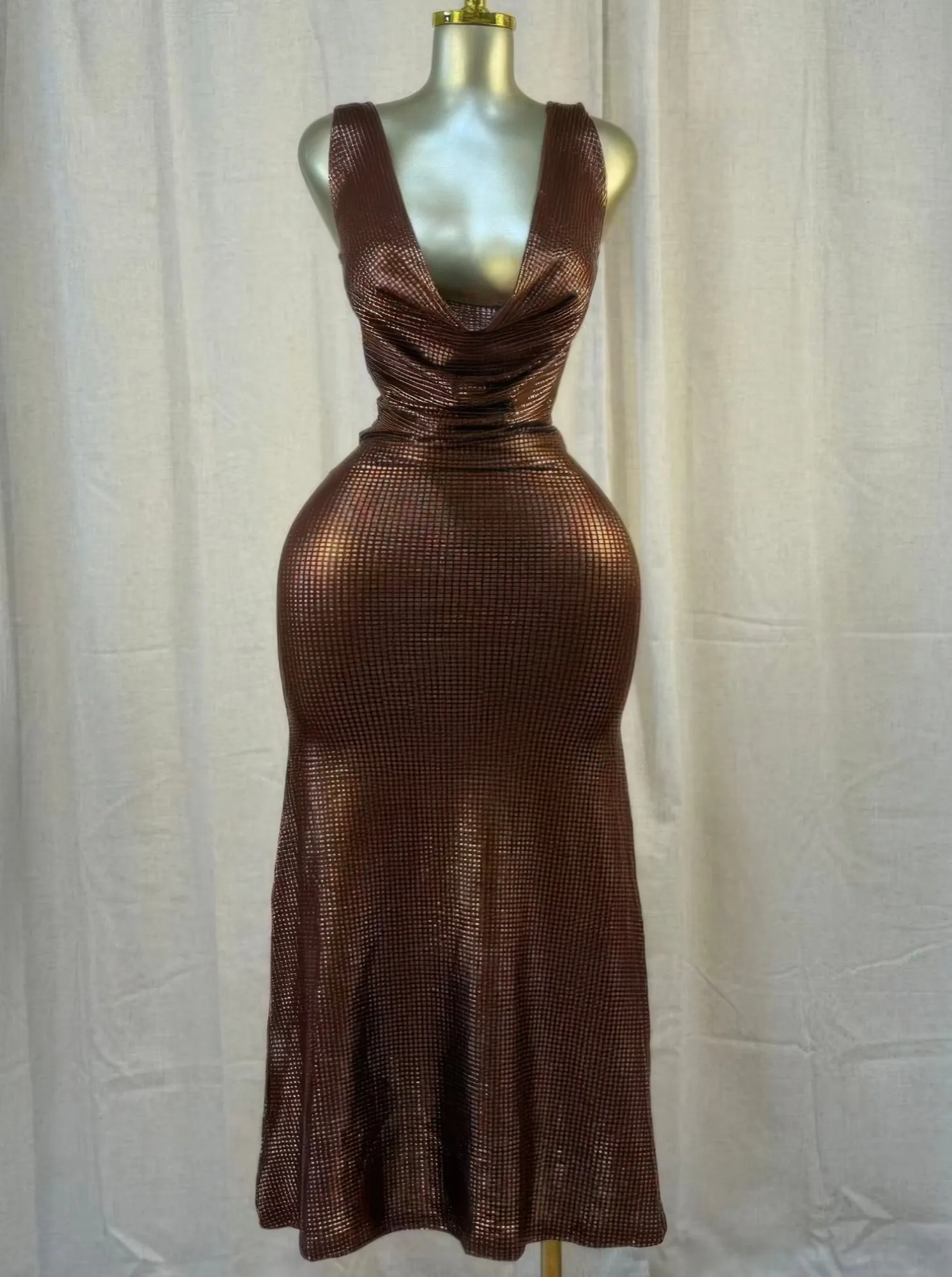 Cocoa Moonlight Shimmer Midi Dress sold by Unique Kulture
