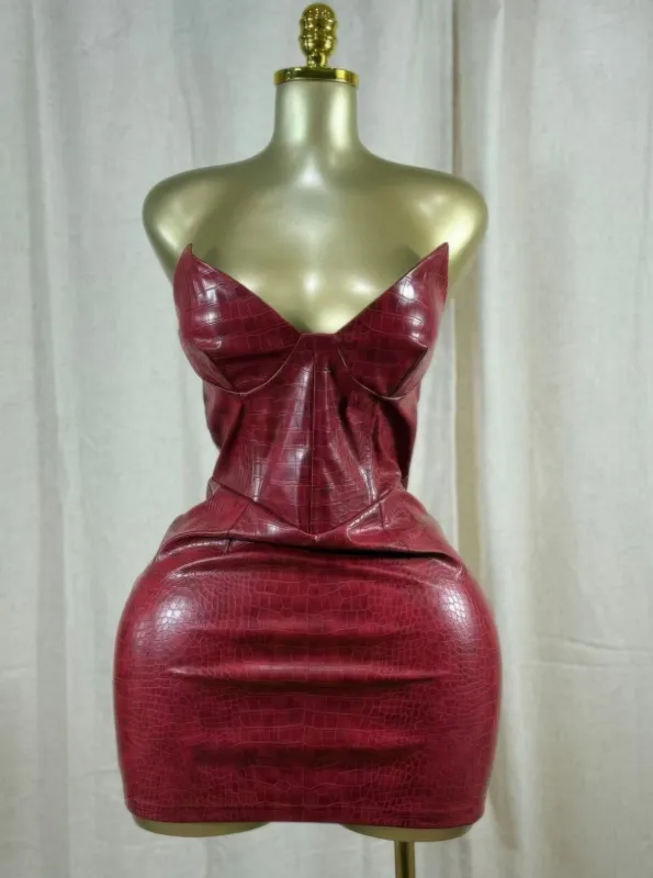 Bordeaux Croc Corset Mini Dress made by Unique Kulture