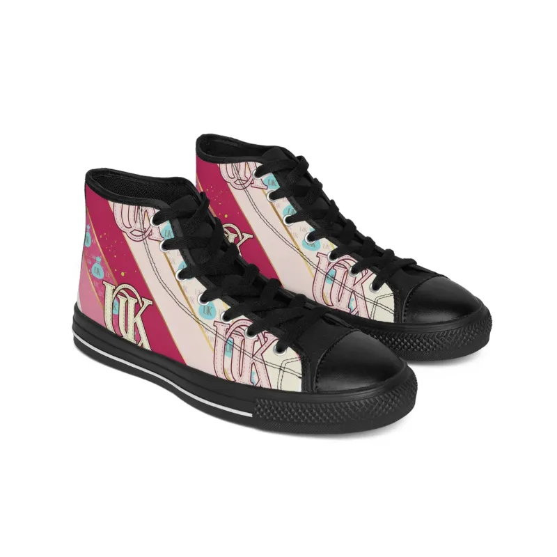 Women’s Pink Vintage Monogram High-Top Sneakers – Retro Canvas Streetwear Shoes sold by Unique Kulture