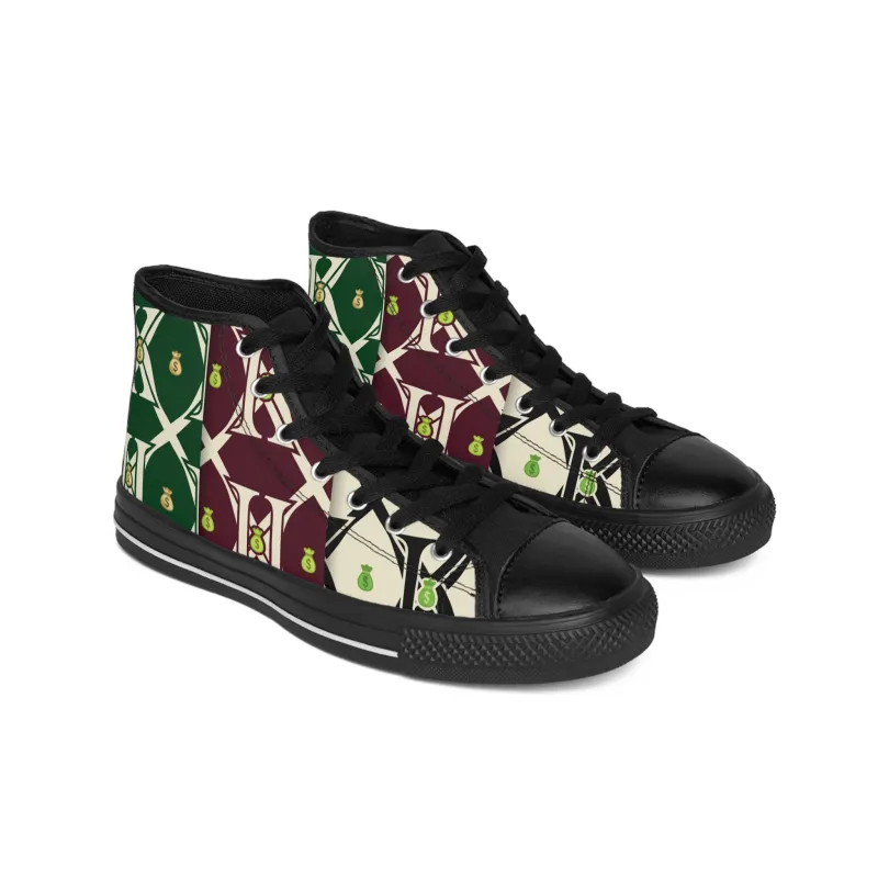 Men’s Vintage Crest High-Top Sneakers – Green, Burgundy & Ivory Canvas Shoes made by Unique Kulture